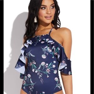 NWT JustFab Cold Shoulder Floral Print Monokini M